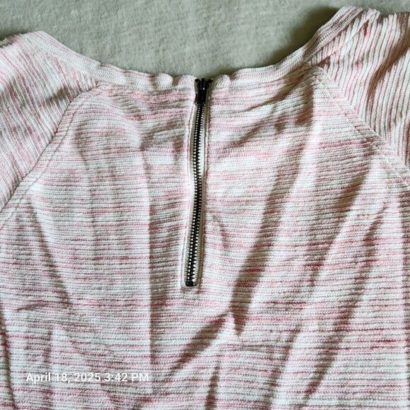 LL Bean M Reg Dress Tunic Pink White Heather 3/4 Sleeves 100% Cotton Back Zip - Picture 10 of 10